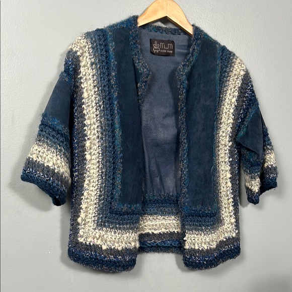m_m Canadian Original Suede Coat Silk Wool Crochet Open Cardigan Women M BOHO - Picture 1 of 16